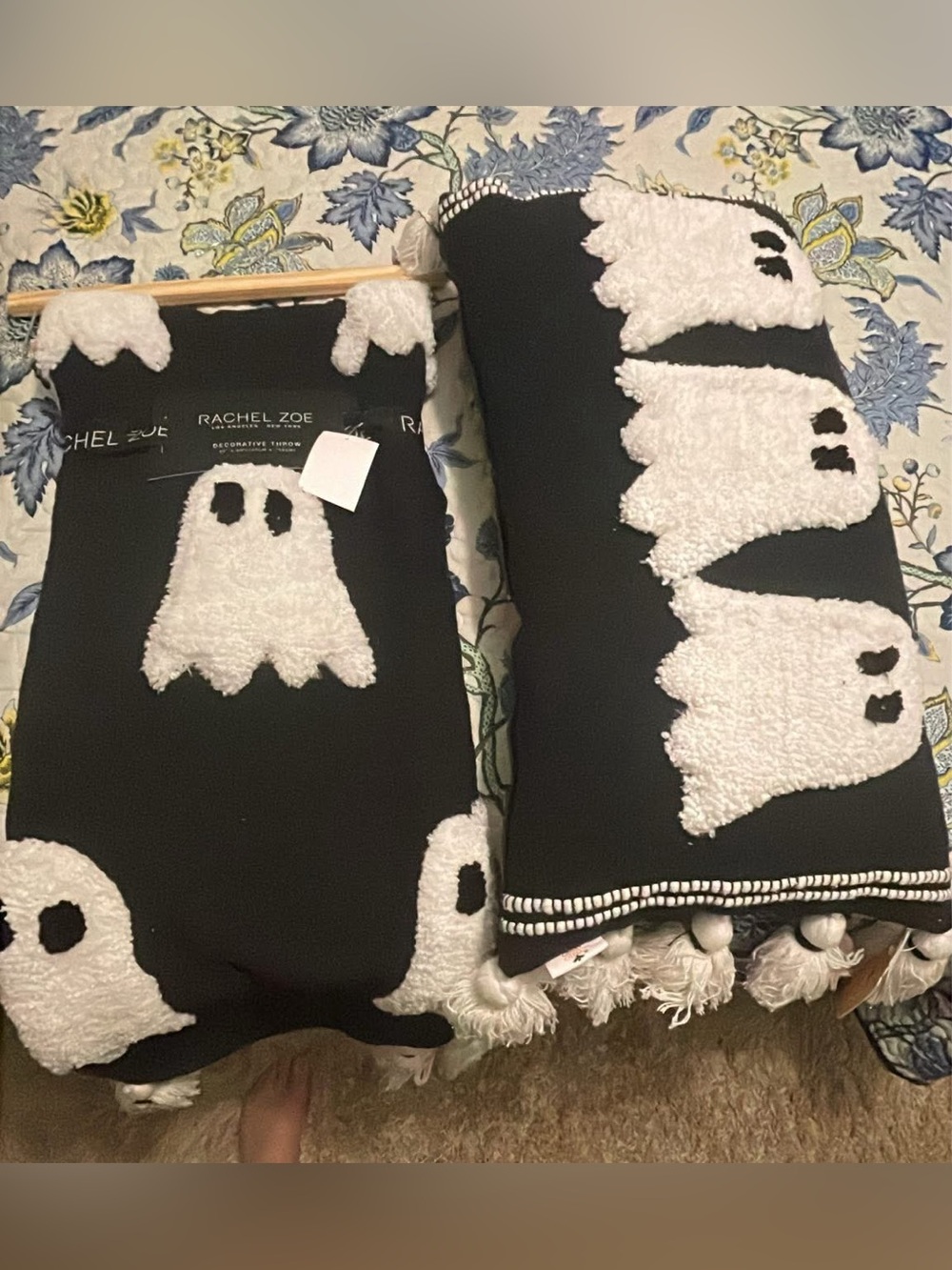 Rachel Zoe Black and White Ghost Accent Throw Pillow and Blanket